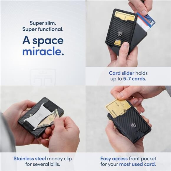 NEW Swype Slim Wallet for Men Metal RFID Blocking‎ Mens Wallet Card Case, Carbon - Picture 4 of 7
